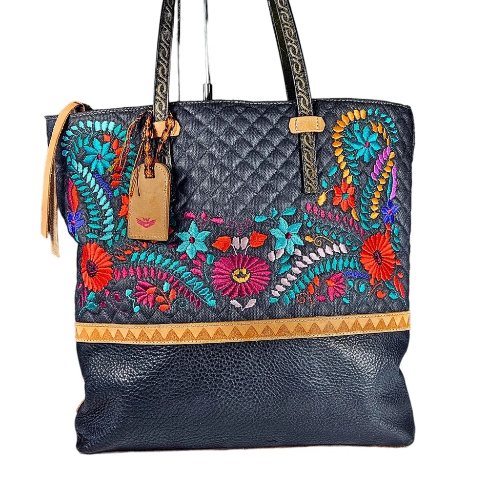 Consuela Multicolor Embroidered Tote - Picture 1 of 10